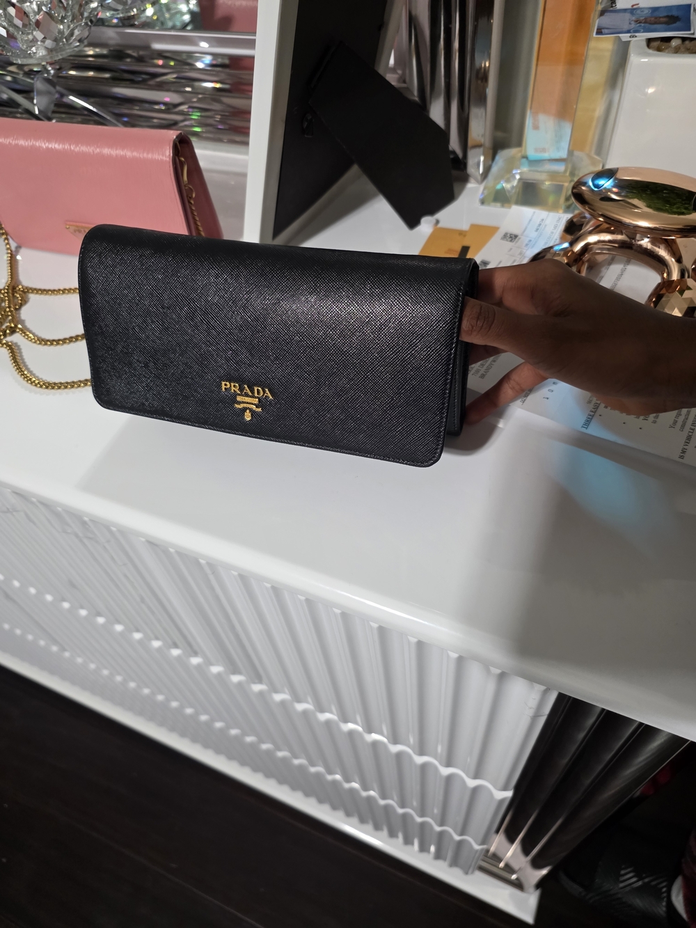 Prada Black Saffiano Logo Wallet